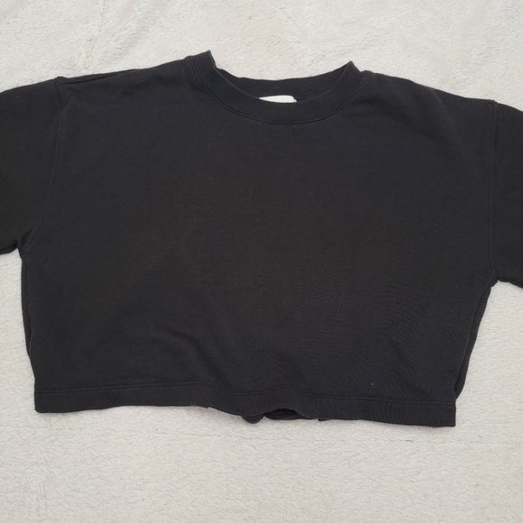 Wilfred Free Aritzia Black Cropped Tie Open Back Wide Sleeves Sweatshirt Size S - Picture 2 of 12